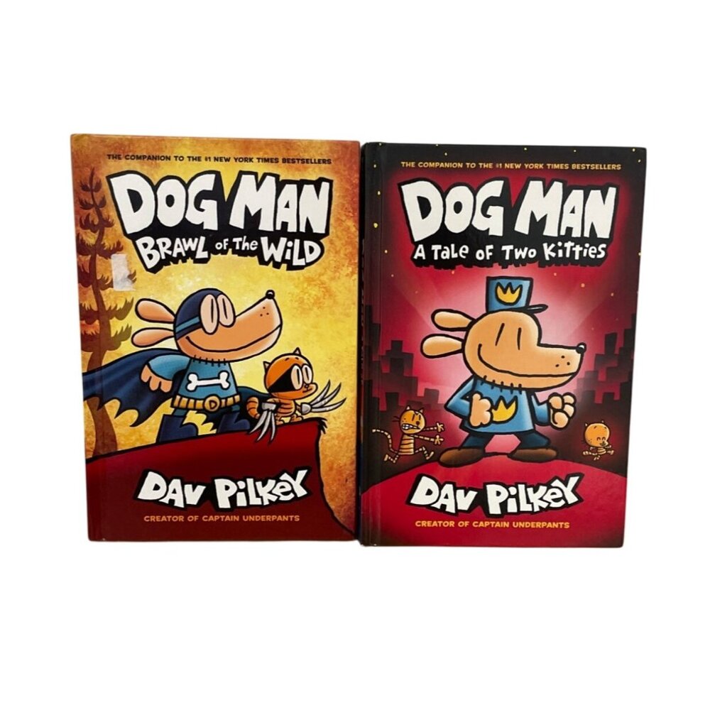 Dog Man Hardcover Books Dav Pilkey Set Of 2 Brawl of the Wild Tale of 2 Kitties